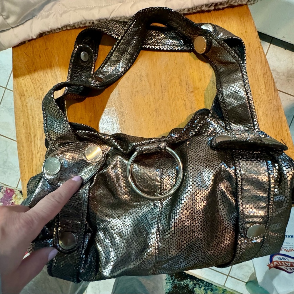 Gustto  Baca 
Silver snake skin. Hobo